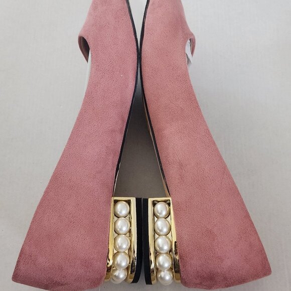 Dusty Rose Pink Faux Suede Pearl Heeled Flats Size 7.5 - Picture 1 of 6